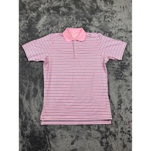 F&G Tech Polo Shirt Mens Medium Pink Striped Golf Performance Short Sleeve